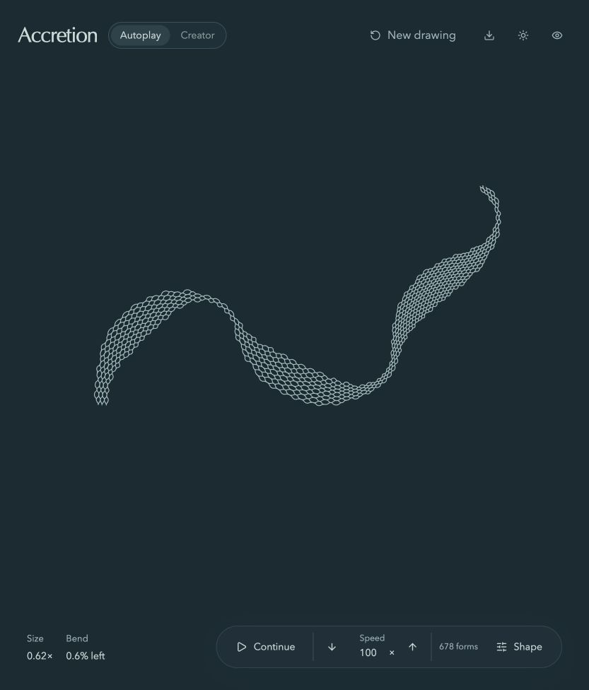 A pale rope of pointed cells swelling and narrowing across dark paper